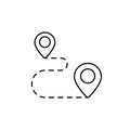 Route icon. Navigation vector sign. GPS navigation. Distance roadway location icon. Map pin sign and road or path. Vector EPS 10.