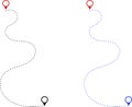 Route icon - two points with dotted path and location pin. Route location icon two pin sign and dotted line