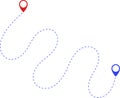 Route icon - two points with dotted path and location pin. Route location icon two pin sign and dotted line