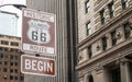 Route 66 Illinois Begin road sign, the historic roadtrip in USA Royalty Free Stock Photo