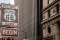 Route 66 Illinois Begin road sign, the historic roadtrip in USA