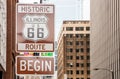 Route 66 Illinois Begin road sign, the historic roadtrip in USA