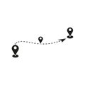 Route location icon. Two pin sign. Dotted line road. Vector illustration. EPS 10. Royalty Free Stock Photo