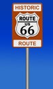 Route 66 old historic traffic sign with blue sky