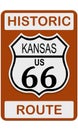 Route 66 old historic traffic sign with Kansas state
