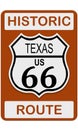 Route 66 old historic traffic sign with Texas state