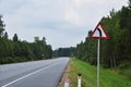 Route P-120 Smolensk-Bryansk. Unpopulated road with a road sign