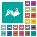 Route plan square flat multi colored icons