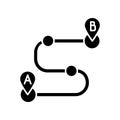 Route planning black glyph icon