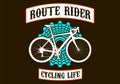 Route rider, cycling life art with blue back cassette or back pinion and white route bycicle