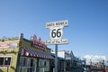 Route 66 Santa Monica End of Trail sign on , Santa Monica Pier Los Angeles California,USA