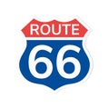 Route 66 sign. Blue and red colors. Vector illustration. Isolated object Royalty Free Stock Photo