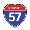 57 route sign icon. Vector road 57 highway interstate american freeway symbol
