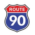 90 route sign icon. Vector road 90 highway interstate american freeway us california route symbol. Royalty Free Stock Photo