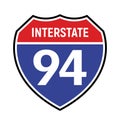 94 route sign icon. Vector road 94 highway interstate american freeway us california route symbol. Royalty Free Stock Photo