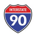 90 route sign icon. Vector road 90 highway interstate american freeway us california route symbol Royalty Free Stock Photo