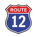 12 route sign icon. Vector road 12 highway interstate american freeway us california route symbol Royalty Free Stock Photo