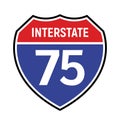 75 route sign icon. Vector road 75 highway interstate american freeway us california route symbol