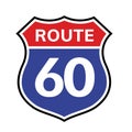 60 route sign icon. Vector road 60 highway interstate american freeway us california route symbol. Royalty Free Stock Photo