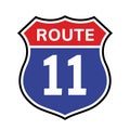 11 route sign icon. Vector road 11 highway interstate american freeway us california route symbol Royalty Free Stock Photo