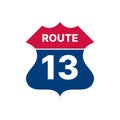 13 route sign icon. Vector road highway interstate