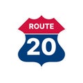 20 route sign icon. Vector road highway interstate