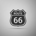 Route sixty six road sign. American road icon isolated on grey background