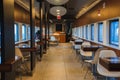 Route 66 themed diner interior with modern retro vibe, Barstow, USA