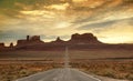 Route to the monument valley at sunset Royalty Free Stock Photo