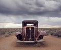 Route 66 vintage car relic near the north entrance of Petrified Forest National Park in Arizona, USA