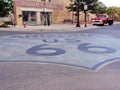 Route 66 in Winslow , Arizona . Painted on the street . A great town to stop in .