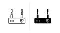 Router with Antennas and Shield Icon Line Art and Silhouette Vector Graphics wifi internet Royalty Free Stock Photo