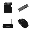 Router, computer mouse and other accessories. Personal computer set collection icons in black style vector symbol stock Royalty Free Stock Photo