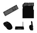 Router, computer mouse and other accessories. Personal computer set collection icons in black style vector symbol stock Royalty Free Stock Photo