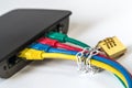 Router with connecting cables to secure LAN Royalty Free Stock Photo