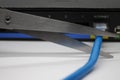 Router and cut-off Internet cable Royalty Free Stock Photo