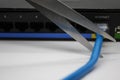 Router and cut-off Internet cable Royalty Free Stock Photo