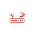 Router Line Red Icon On White Background. Red Flat Style Vector Illustration Royalty Free Stock Photo