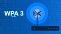 Router with one antenna on binary background and the text WPA3 s