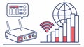 Router with signal bars and globe, internet access, wireless network, global connection, wifi vector design Generative AI Royalty Free Stock Photo
