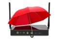 Router under umbrella, internet protect concept. 3D rendering