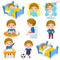 Daily routine activities for kids with cute boy Royalty Free Stock Photo
