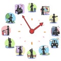 Daily Routine Clock Characters Concept