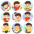 The daily routine of a cute boy. Royalty Free Stock Photo