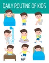 Daily routine of happy kids. infographic element. Health and hygiene, daily routines for children, Vector Illustration.