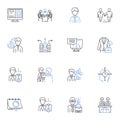 Daily routine line icons collection. Wakeup, Stretch, Exercise, Shower, Breakfast, Commute, Work vector and linear