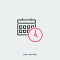 Daily routine linear vector icon. Outline calendar and timer symbols