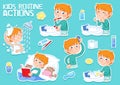 Little boy with ginger hair and his daily routine - cartoon Royalty Free Stock Photo