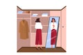 Daily routine of a young woman. Businesswoman dressing up in the wardrobe
