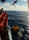 ROV launch to ocean by operator at sea